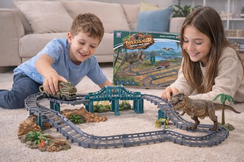 Pista Dinossauro Elétrica Infantil Com Trilhos Brinquedo