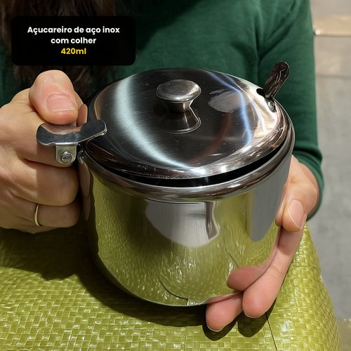 Açucareiro de aço inox com colher 420ml