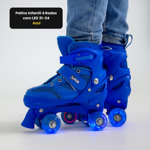Patins Infantil 4 Rodas com LED 31-34 - Azul