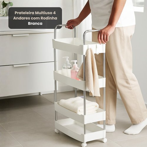 Prateleira Multiuso 4 Andares com Rodinha Branca