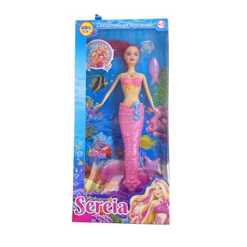 Boneca Princesa Sereia Infantil Com Luz Som e Acessórios