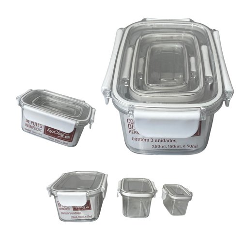 Conjunto 3 Pote Hermético Retangular