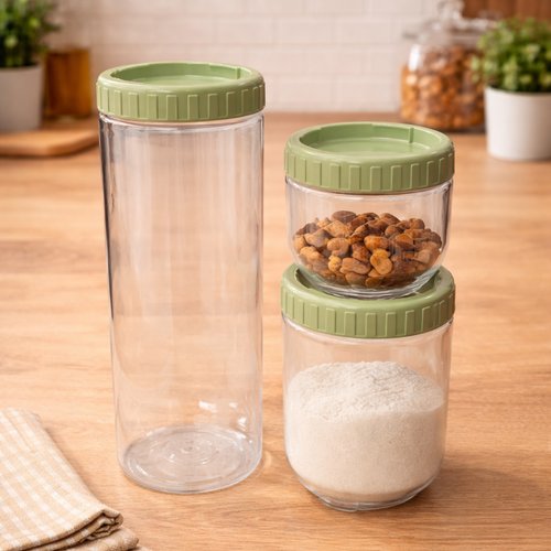 Conjunto 3 Potes Plástico Com Tampa - Sortida