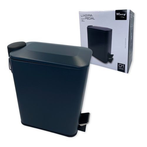 Lixeira Retangular Com Pedal Slim 5 Litros Azul Marinho
