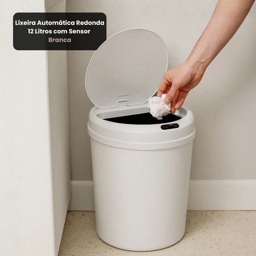 Lixeira Automática Redonda 12 Litros com Sensor Branca