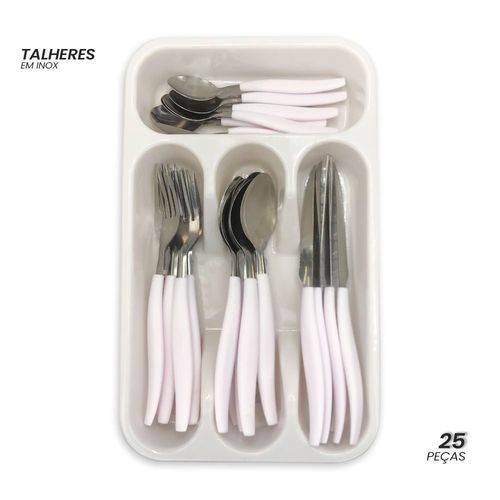 Kit de Talheres em Inox 25 Peças - Branco
