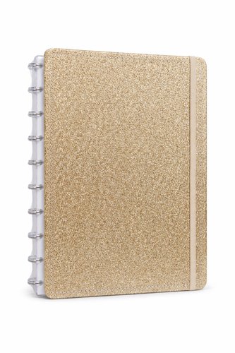 Caderno Shine Dourado Disko Capa Dura Grande G Disco Reposicionável