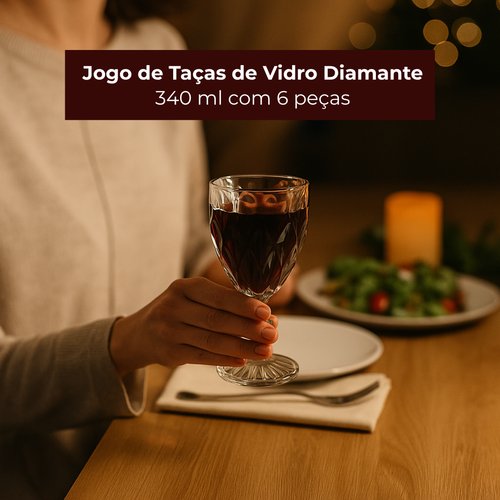 Jogo De Taças De Vidro Diamante 340ml Com 6 Peças