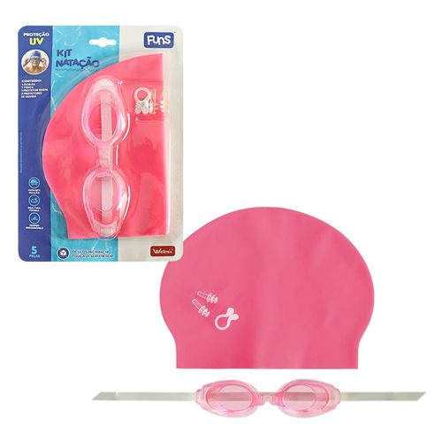 Kit De Natação Óculos Touca Protetor De Ouvido E Nariz - Rosa