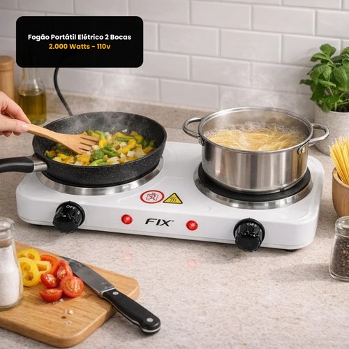 Fogão Portátil Elétrico 2 Bocas - 2.000 Watts - 110v