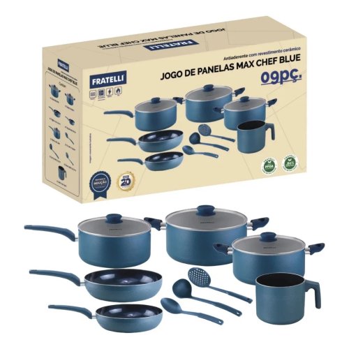 Jogo De Panelas Antiaderente 9 Peças - Azul
