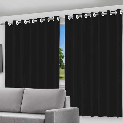 Cortina Blackout com Forro 2 em 1 Voil Preto com ilhos - 280x260cm