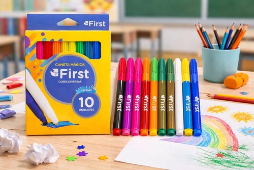 Conjunto 10 Canetinhas Hidrográficas Laváveis Coloridas Escolares