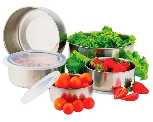 Conjunto 5 Potes Herméticos Com Tampa - Inox
