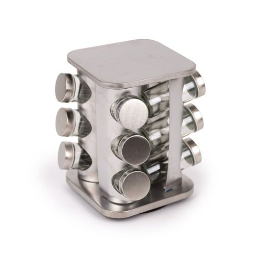 Porta Condimentos e Temperos Giratório com 12 Potes em Aço Inox e Vidro