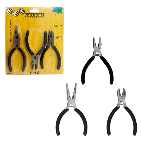 Jogo 3 Mini Alicate Com Mola 4,5'' - Preta