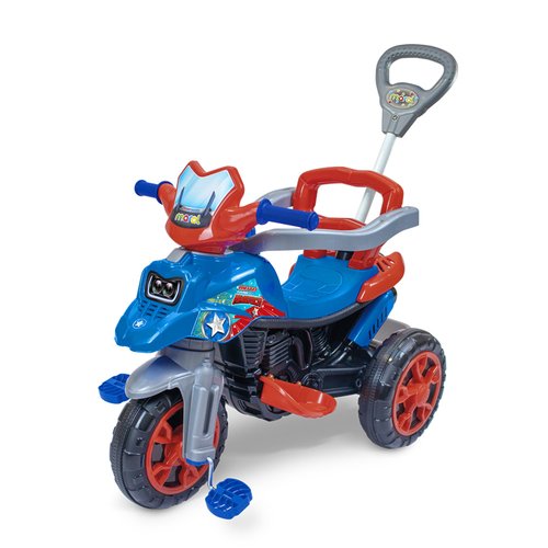 Triciclo Infantil Moto com Pedal e Haste - Azul