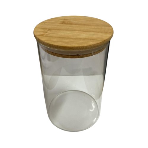 Pote de Hermetico Vidro Borossilicato Liso com Tampa de Bambu 1,1L