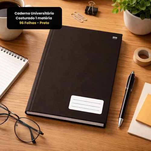 Caderno Universitário Costurado 1 matéria 96 Folhas - Preto