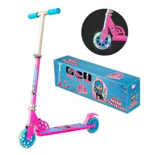 Mini Patinete infantil Feminino Rodas com Brilho ajustável Travessos - Azul