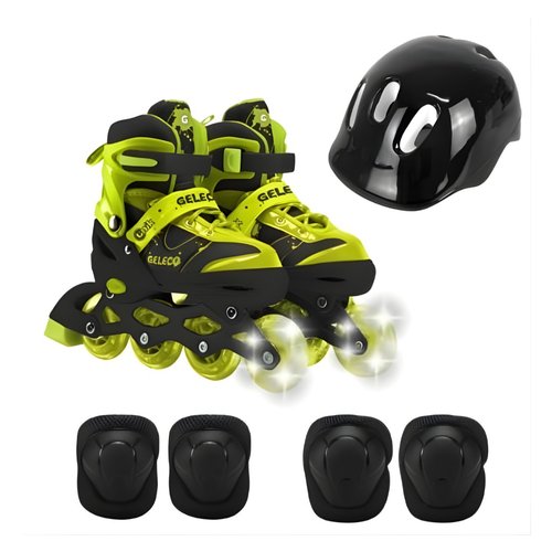 Kit Patins Infantil 4 Rodas com Proteções e Capacete 35-38 - Amarela