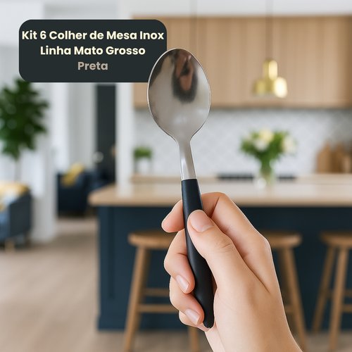 zdhesq4xjzf-lg.jpg Kit 6 Colher De Mesa Inox Linha Mato Grosso - Preta