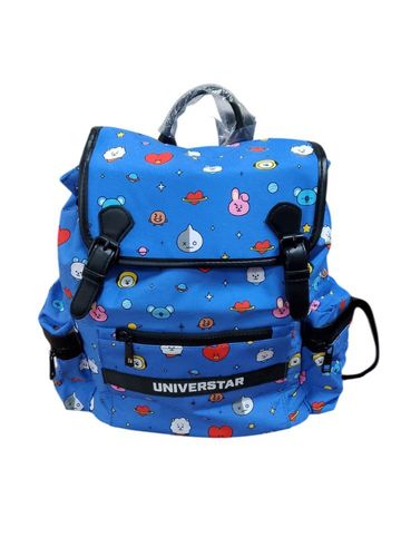 Mochila De Costa Infantil Fechamento Tipo Saco Personagens Bt21 - Azul