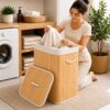 Cesto Organizador de Roupas com Tampa e Alças 70L