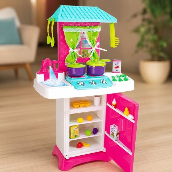 Conjunto Cozinha Infantil Pia Geladeira Fogão com Telhado