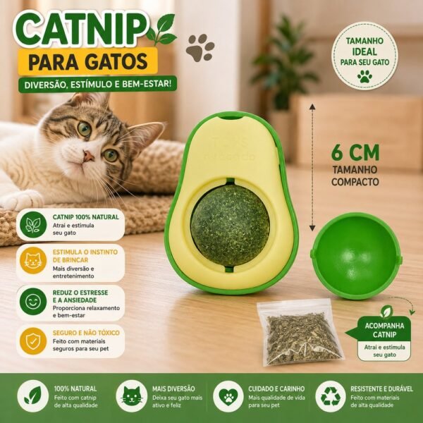 Brinquedo Abacate Com Catnip Para Gatos 6cm - Verde