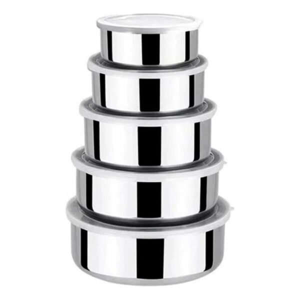 Conjunto 5 Potes Herméticos Redondos com Tampa - Inox