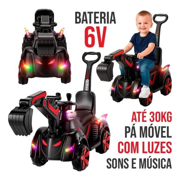 Retroescavadeira Elétrica Infantil Com Haste - Vermelha
