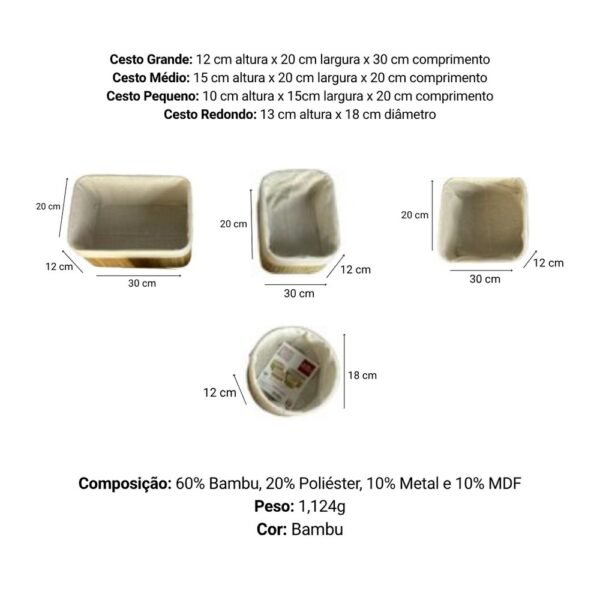 Conjunto 4 Cesto Organizador Multiuso em Bambu