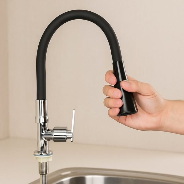Torneira de Mesa Silicone com Ducha Para Cozinha - Preta