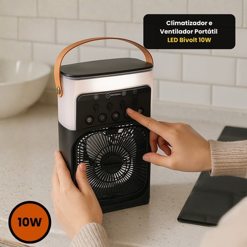 Climatizador e Ventilador Portátil LED Bivolt 10W - Preta