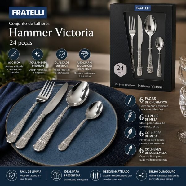 Conjunto de Talheres com 24 Peças em Inox