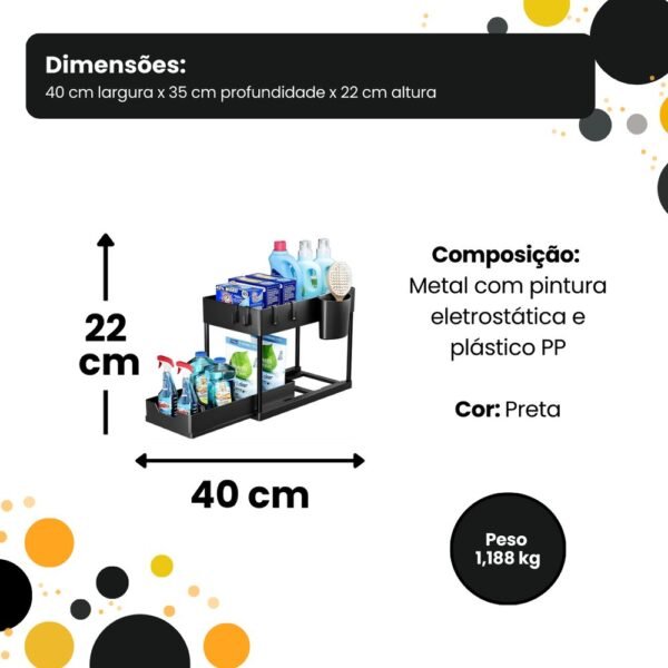 Organizador Multiuso 2 Níveis com Bandeja Corrediça - Preta