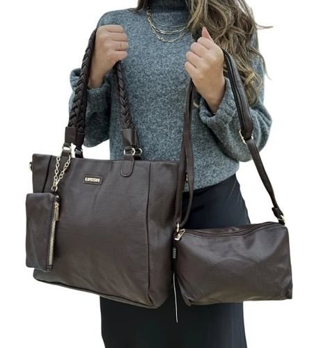 65ln2o54qfm-lg.jpg Kit 3 Peças Bolsa Feminina Com Alça Trançada