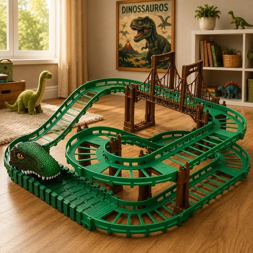71i8ehoqz64-lg-3.jpg Pista Infantil de Dinossauros com Carrinho Motorizados - Verde