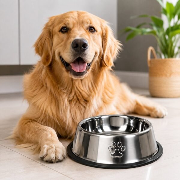 7eeoo928f8r-xl-1.jpg Comedouro Antiderrapante Redondo Para Cachorro e Gato 30cm - Inox