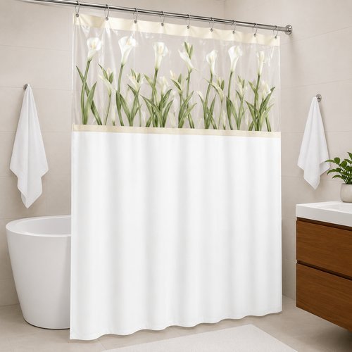 Cortina de Box Branco Visor Copo de Leite c/ gancho