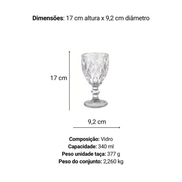 Jogo de Taças de Vidro Diamante 340 ml com 6 peças