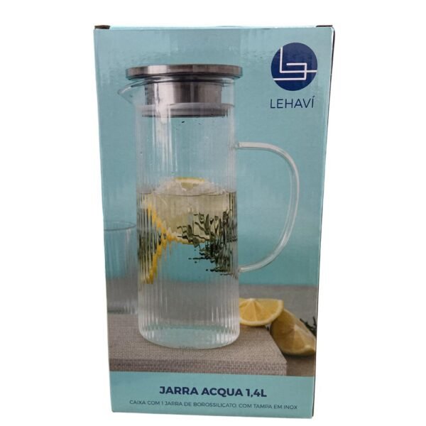 Jarra de Borossilicato Acqua com Tampa em Inox 1,4L