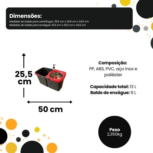 Mop Giratório Duo 360° Powermaid com Balde Duplo e Centrífuga em Aço Inox