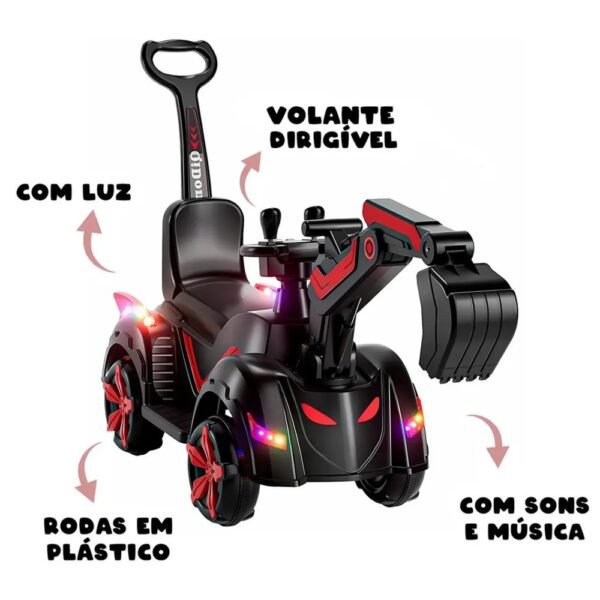 Retroescavadeira Elétrica Infantil Com Haste - Vermelha
