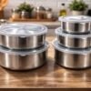 Conjunto 5 Potes Herméticos Redondos com Tampa - Inox