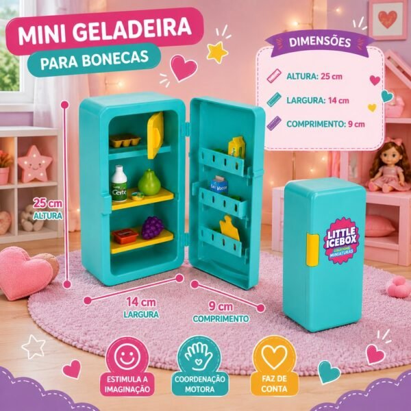 Miniatura Geladeira infantil e Minis Cute 12 peças- Verde
