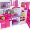 Conjunto Cozinha Fogão Geladeira Pia Micro-ondas e Armário - Rosa