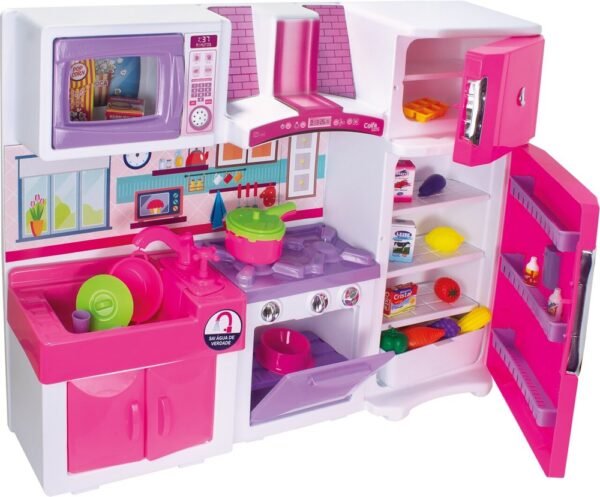Conjunto Cozinha Fogão Geladeira Pia Micro-ondas e Armário - Rosa