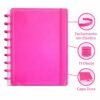 Caderno Inteligente Disco Grande Ping G 60 Folhas Reposicionáveis Capa Dura Rosa Elástico